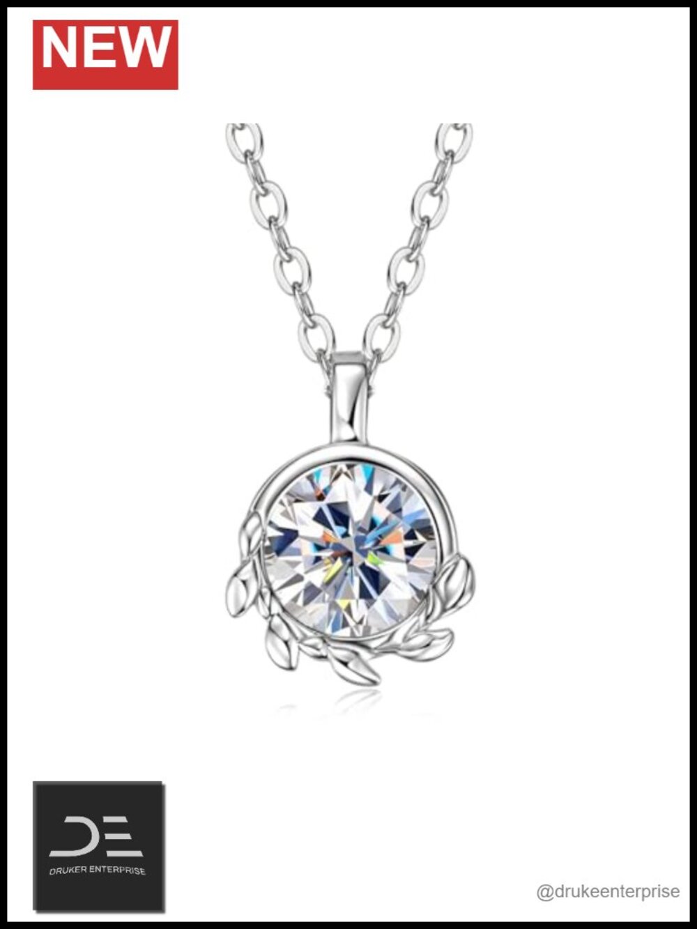 925 Sterling Silver Moissanite Olive Leaf Pendant Necklace 1CT
